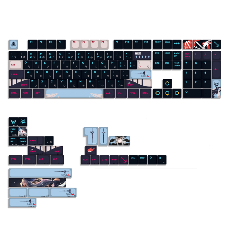 Gaming Keyboard Ergonomic - 142 клавиш/комплект, Японская Клавиатура с сублимационной