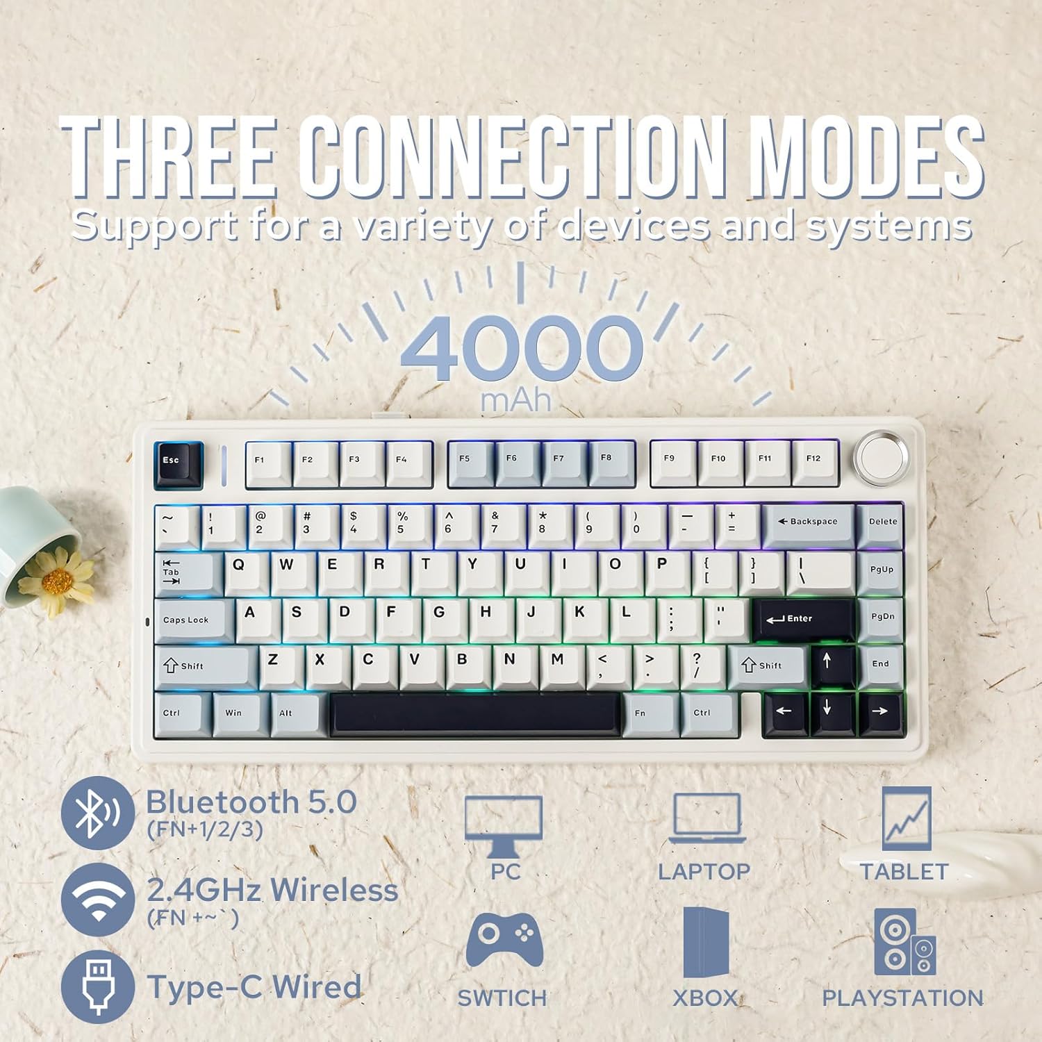 Gaming Keyboard Blue Switches - Механическая клавиатура Aula F75, 75% форм-фактора,