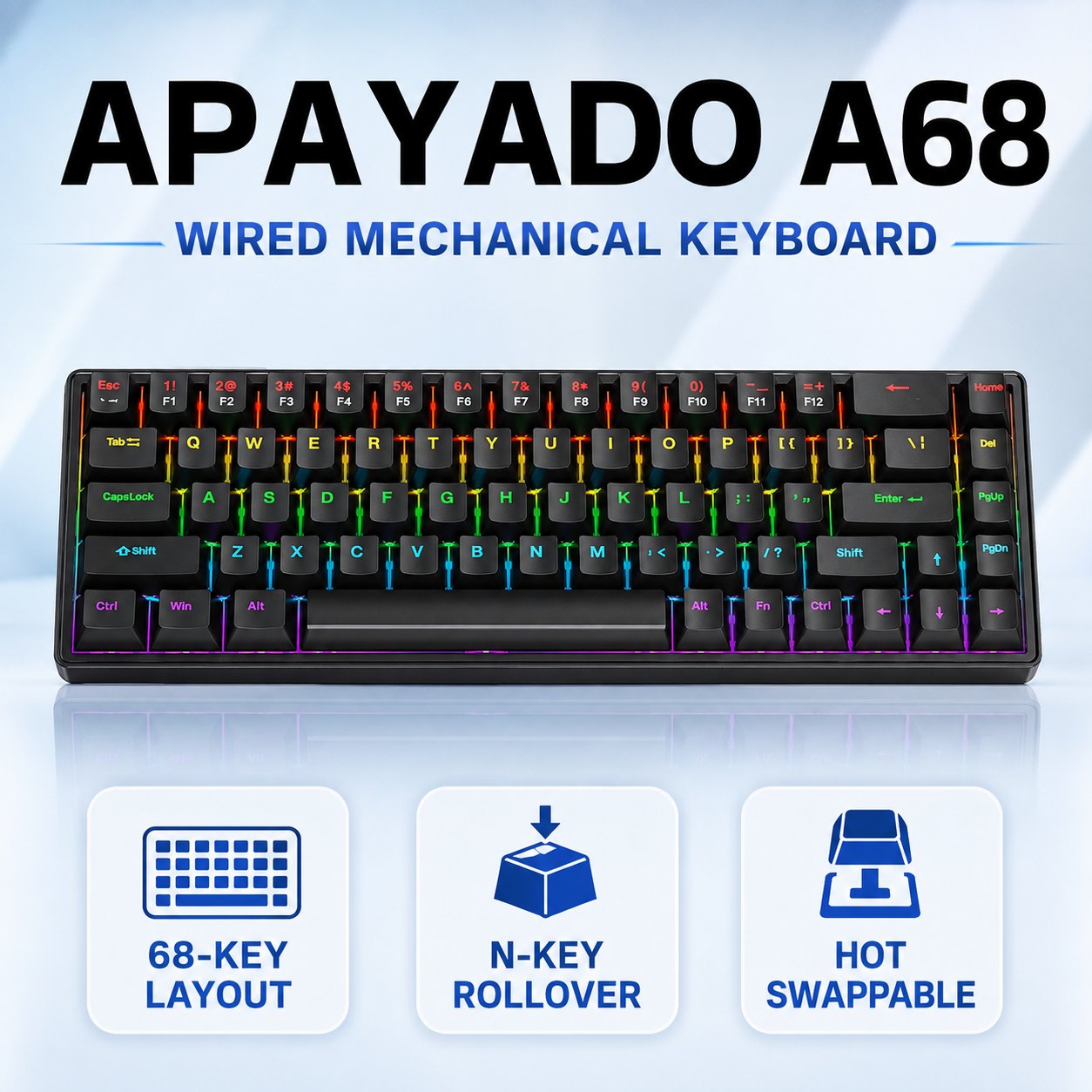Gaming Keyboard Blue Switches - Проводная механическая клавиатура APAYADO A68, с