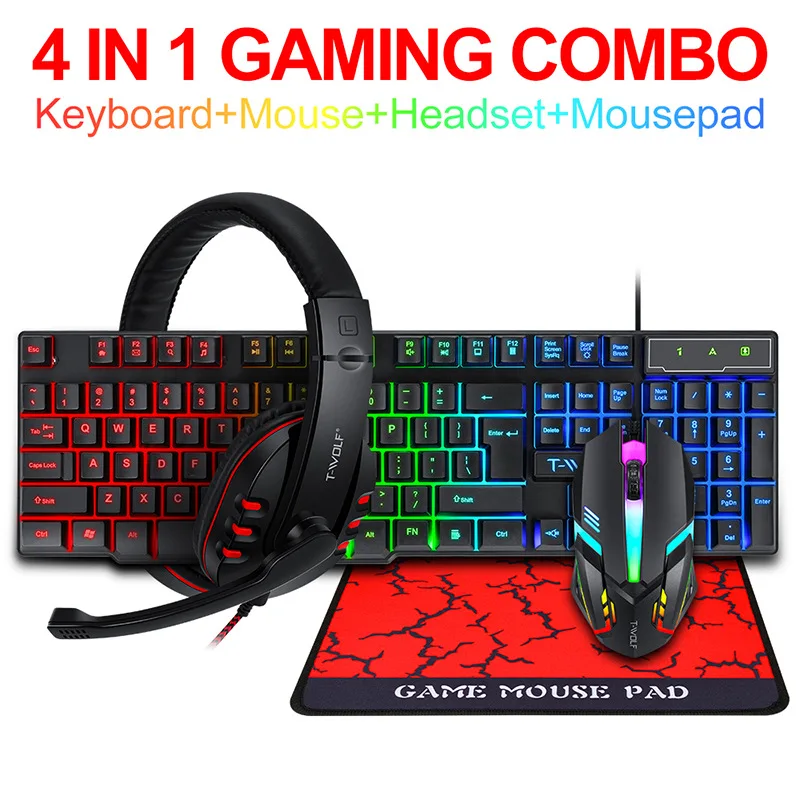 Gaming Keyboard Mouse Set - Игровой набор T-WOLF Game Four Piece
